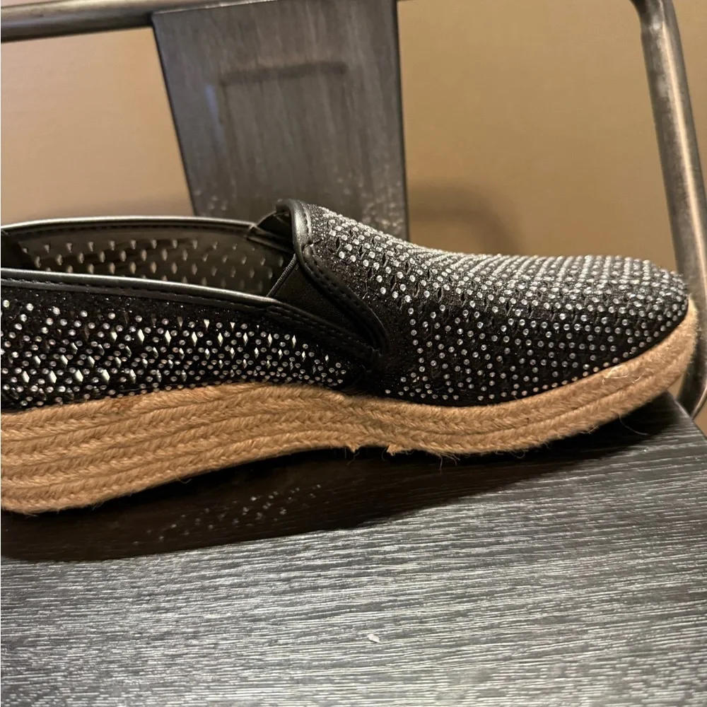 Andiamo Black Rhinestone Studded Espadrille Slip On Flats Womens Size 11 - Picture 4 of 12